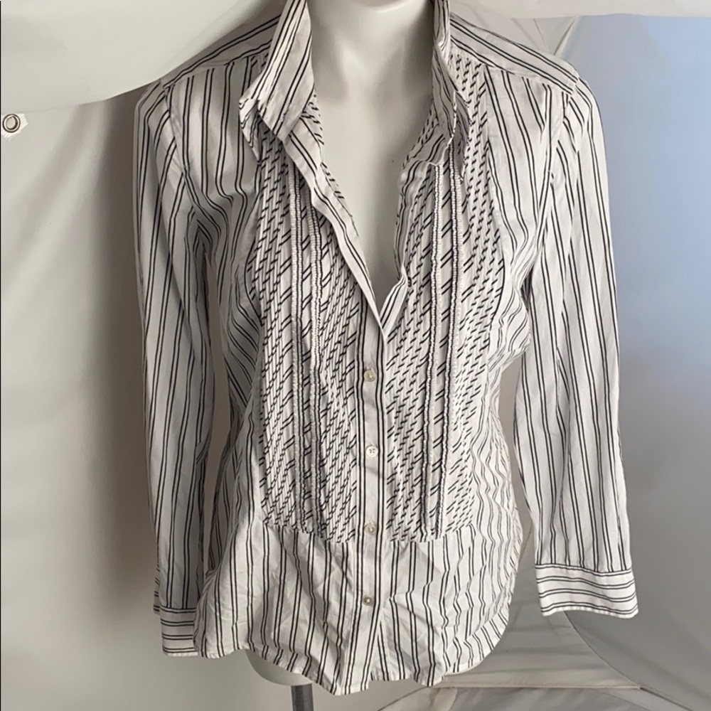 Express Design Studio white tuxedo style gray striped button down shirt L